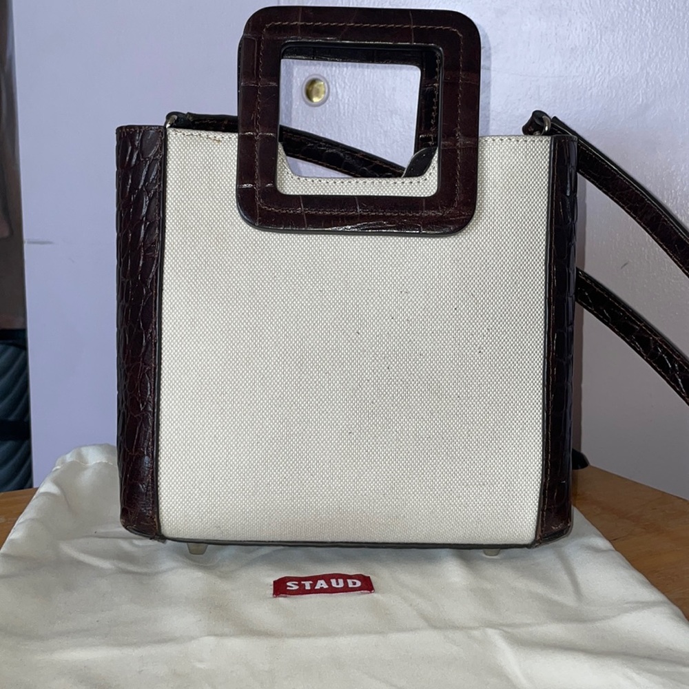 Staud Shirley leather trimmed canvas handbag